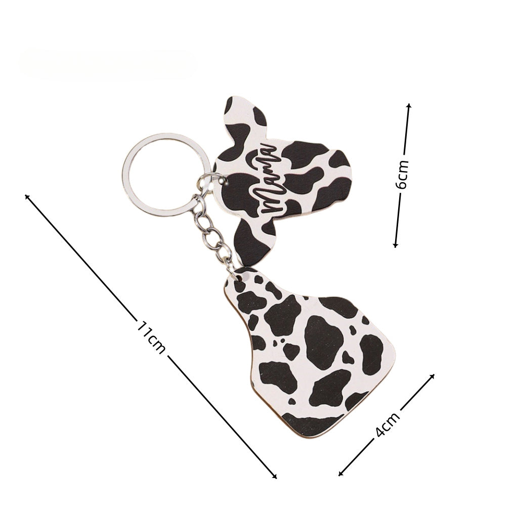 Wholesale MAMA Cow Pattern Cow Head Wooden Key Chain